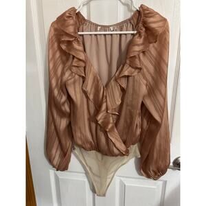 Lush Shimmery Peachy Copper Faux Wrap Bodysuit Size S